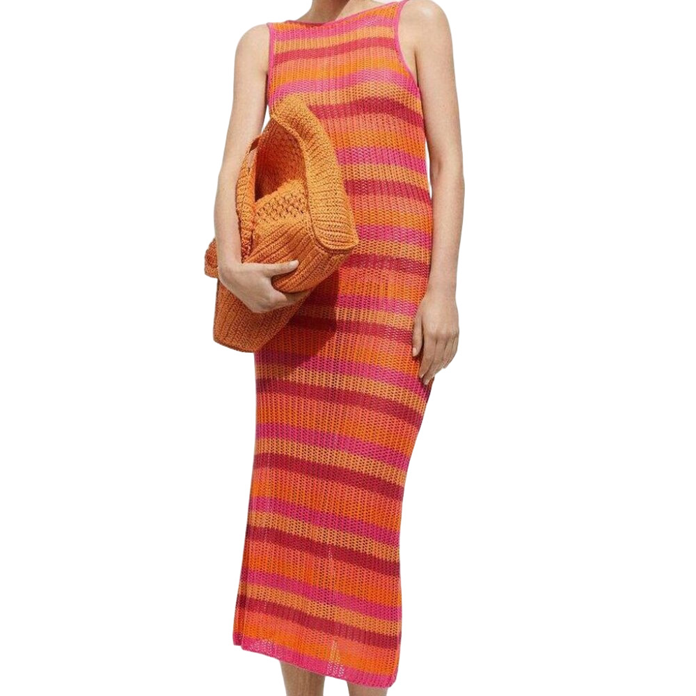 NEW MANGO Vestido 425 Raquel Knit Dress Size 4 Pink/Orange